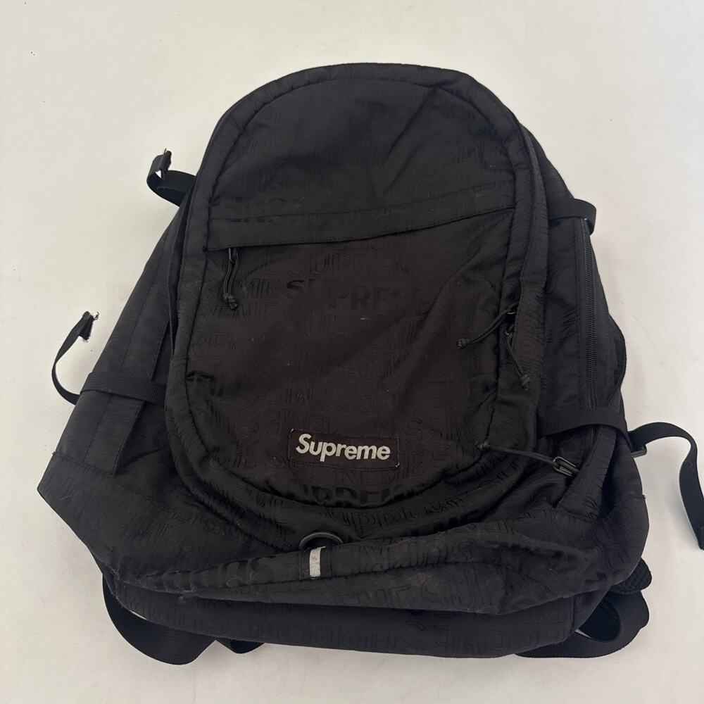 Supreme Backpack Black Tonal Jacquard All Over Logo Cordura YKK Laptop Bag READ